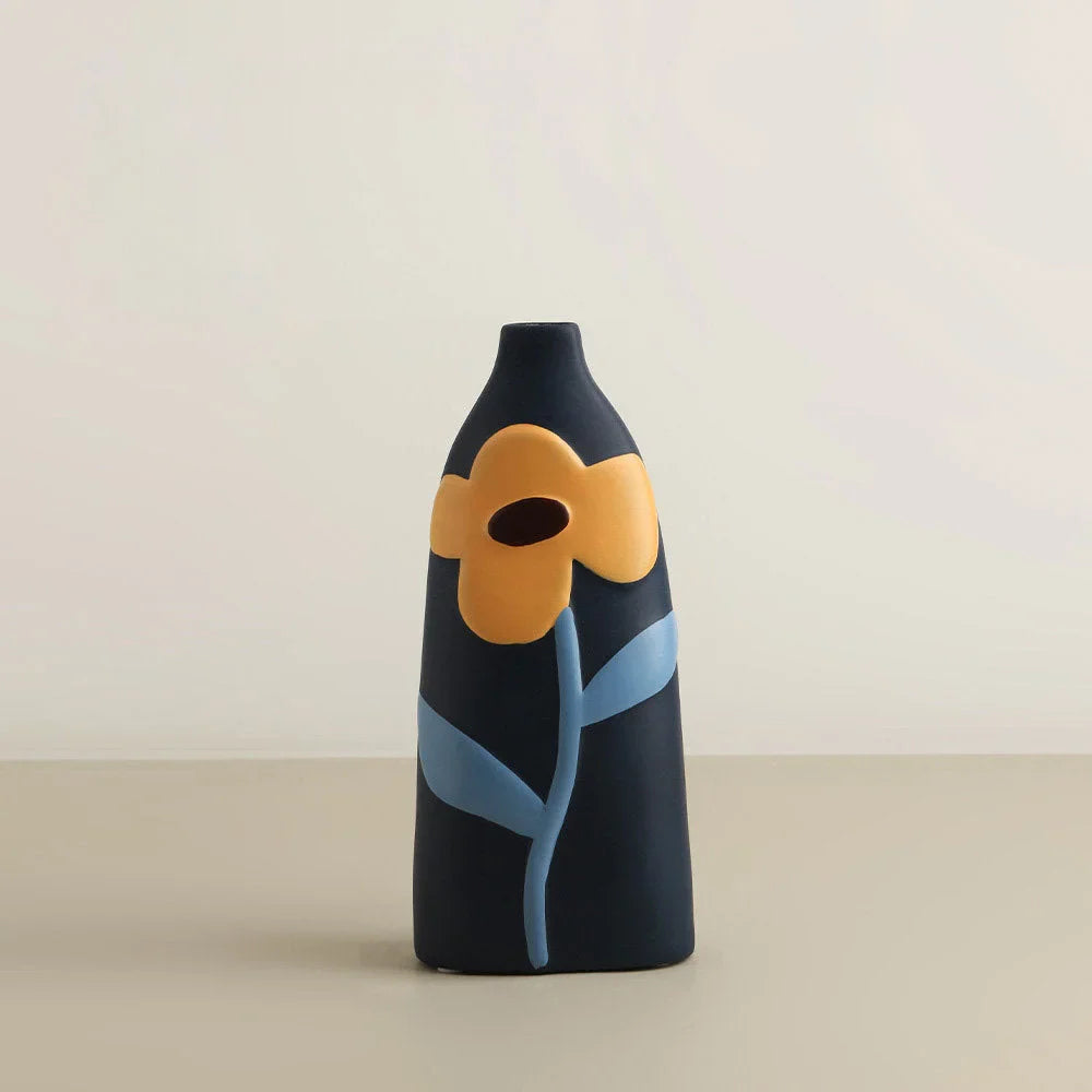 Matte Pop Art Floral Ceramic Vase
