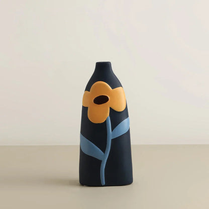 Matte Pop Art Floral Ceramic Vase