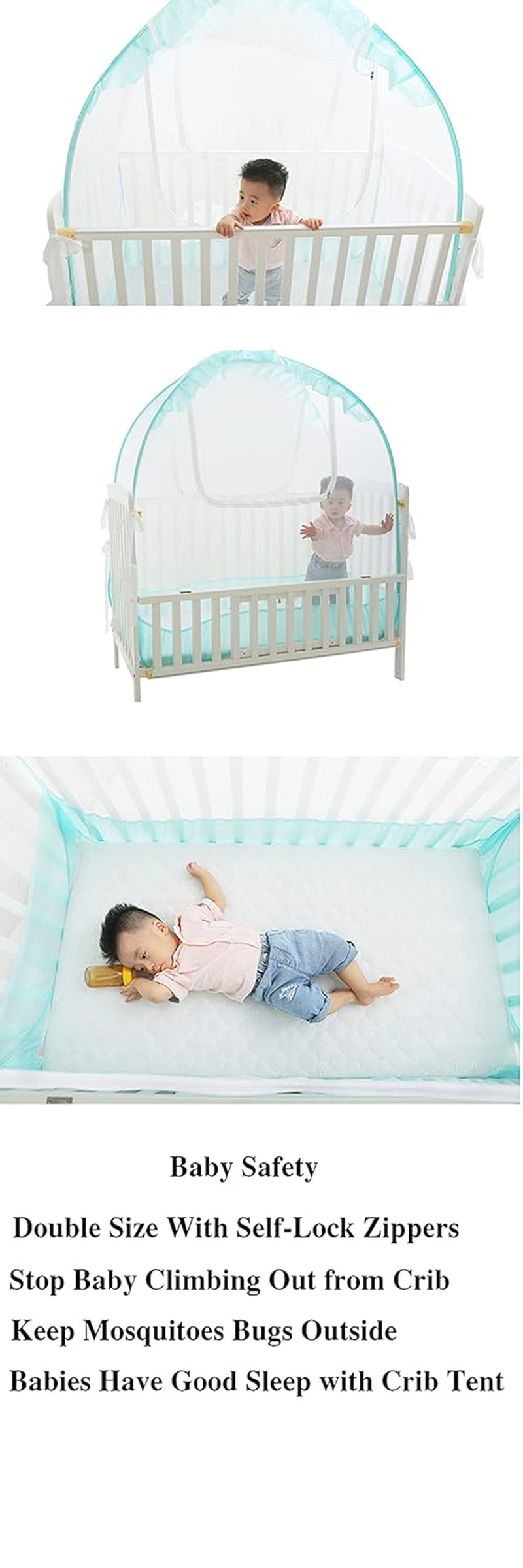 Crib Tent to Keep Toddler In, V-Fyee Baby Bed Tent Safety Mosquito Netting Canopy Cover to Protect Baby from Biting and Falling - Keep Baby from Climbing Out (Cyan, L51”X W27.5” X H51”) Baby Bedding Baby Products Bedding Bedding Accessories Mosquito Protection Nursery