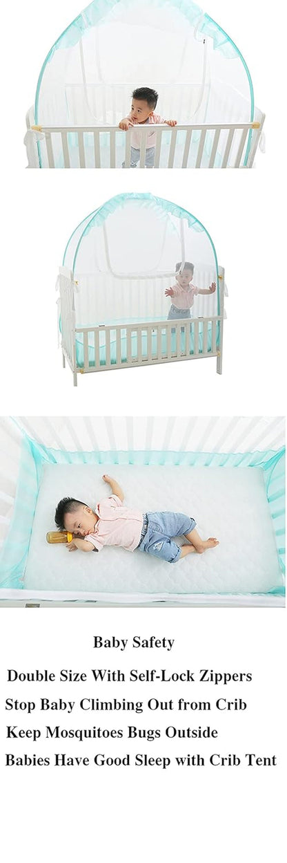 Crib Tent to Keep Toddler In, V-Fyee Baby Bed Tent Safety Mosquito Netting Canopy Cover to Protect Baby from Biting and Falling - Keep Baby from Climbing Out (Cyan, L51”X W27.5” X H51”) Baby Bedding Baby Products Bedding Bedding Accessories Mosquito Protection Nursery