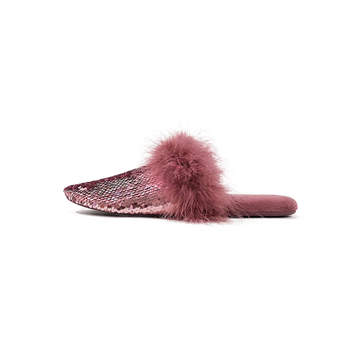 Plush Sequin Faux Fur House Slippers