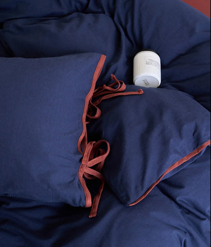 Soft Contrast Tie Washed Cotton Bedding Set