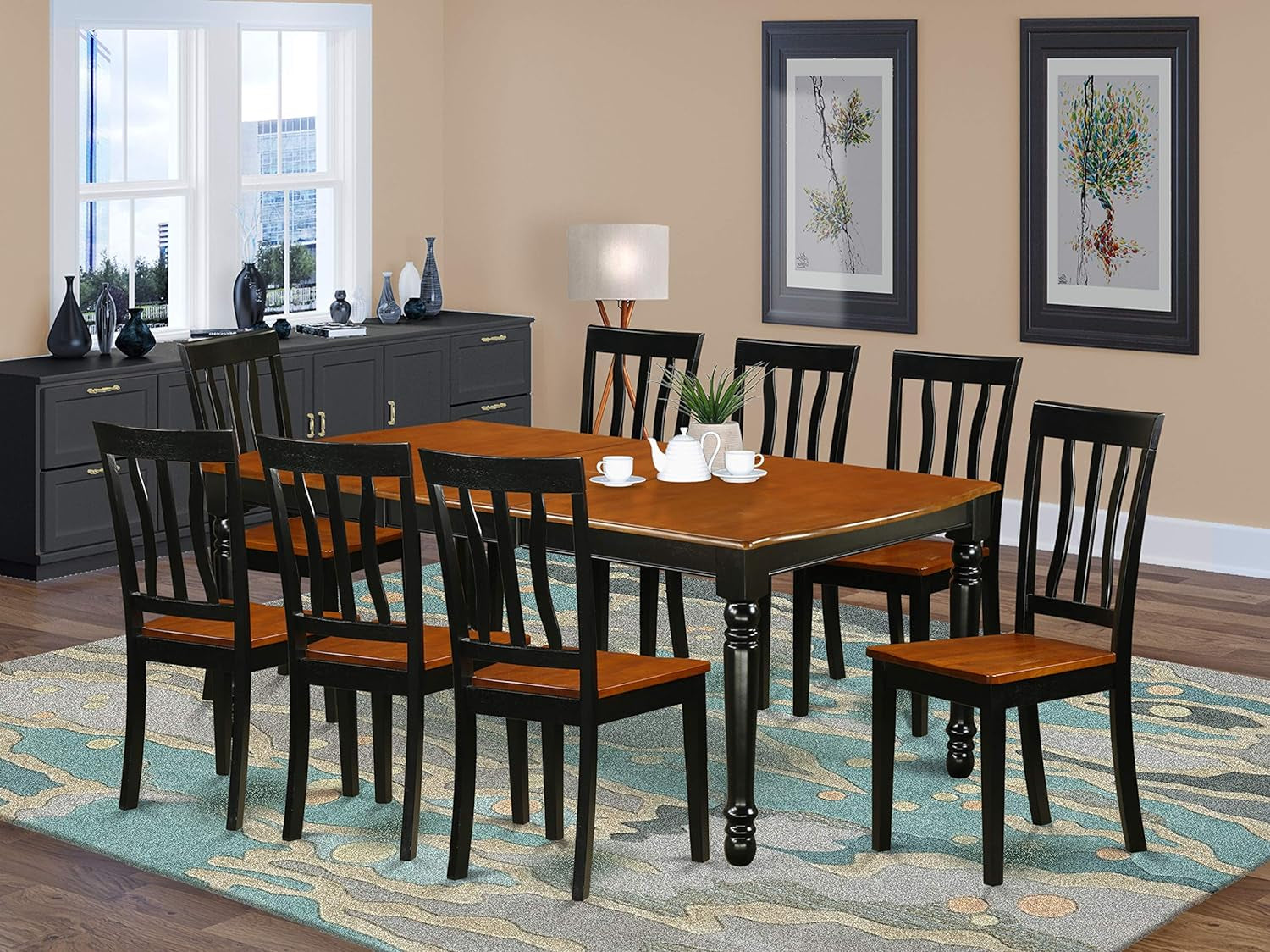 East West Furniture DOAN7-BCH-W 7 Piece Modern Dining Table Set Consist of a Rectangle Wooden Table with Butterfly Leaf and 6 Dining Chairs, 42X78 Inch, Black & Cherry Dining Room Furniture Furniture Home & Kitchen Table & Chair Sets