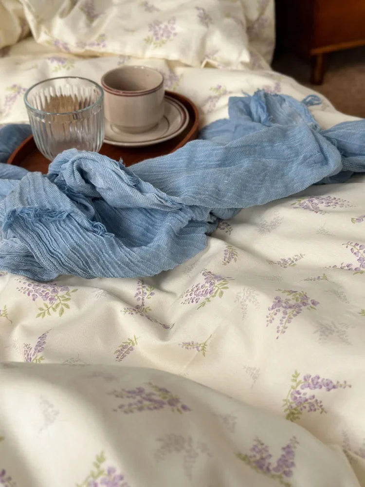 Soft Wisteria Floral Washed Cotton Bedding Set