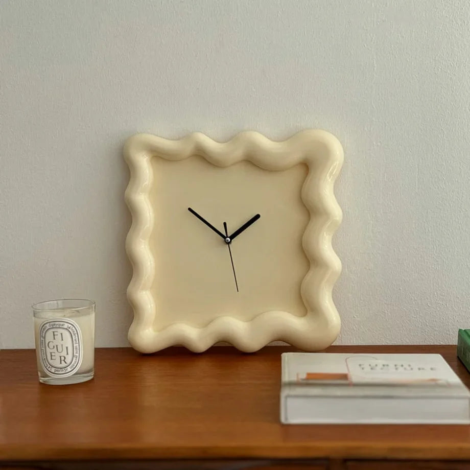 Wavy Squiggle Frame Minimalist Melamine Clock