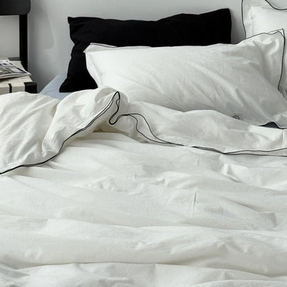 Soft Contrast Trim Washed Cotton Bedding Set