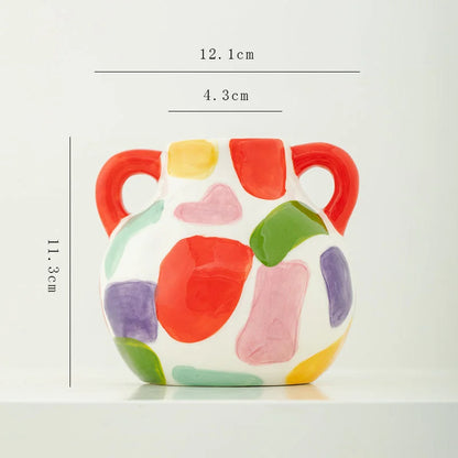 Hand-Painted Colorful Abstract Ceramic Vase