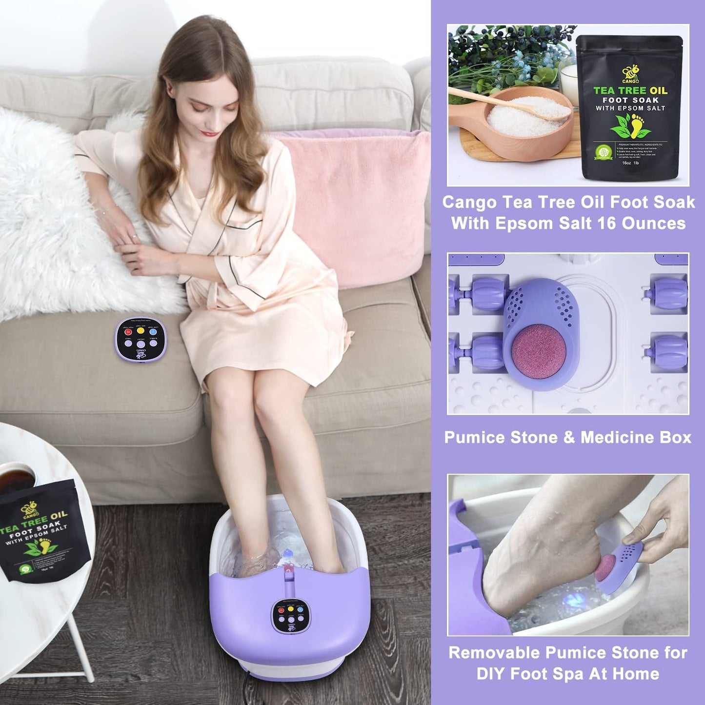 Foot Spa Bath Massager with Heat Bubbles and Vibration Massage and Jets, 16OZ Tea Tree Oil Foot Soak Epsom Salt, Collapsible Foot Bath Spa Bucket with Infrared Light & Remote Control - Purple Beauty & Personal Care Foot Foot Baths & Spas Hand & Nail Care Tools & Accessories