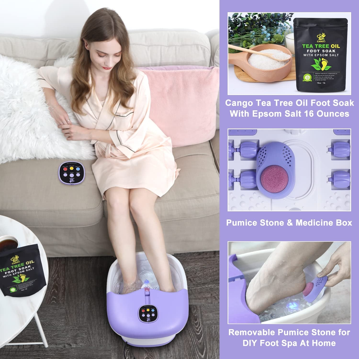 Foot Spa Bath Massager with Heat Bubbles and Vibration Massage and Jets, 16OZ Tea Tree Oil Foot Soak Epsom Salt, Collapsible Foot Bath Spa Bucket with Infrared Light & Remote Control - Purple Beauty & Personal Care Foot Foot Baths & Spas Hand & Nail Care Tools & Accessories