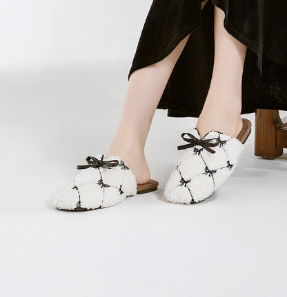Plush Bow-Tie Diamond Sherpa House Slippers