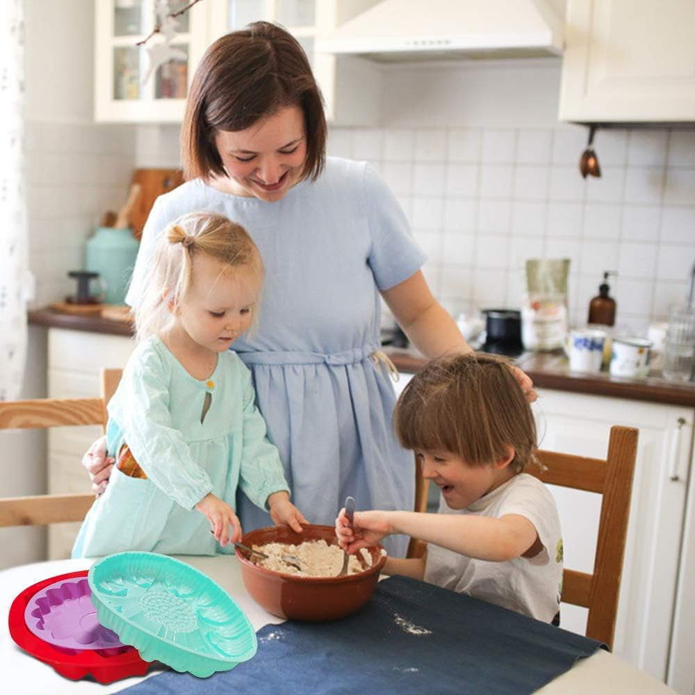 3 Pack Large Silicone Baking Molds,Danzix Rose Sunflower Whirlwind Shape Non-Stick Baking Trays for Birthday Party Cake Bread Diy-Red,Green,Purple Bakeware Cake Pans Home & Kitchen Kitchen & Dining Specialty & Novelty Cake Pans