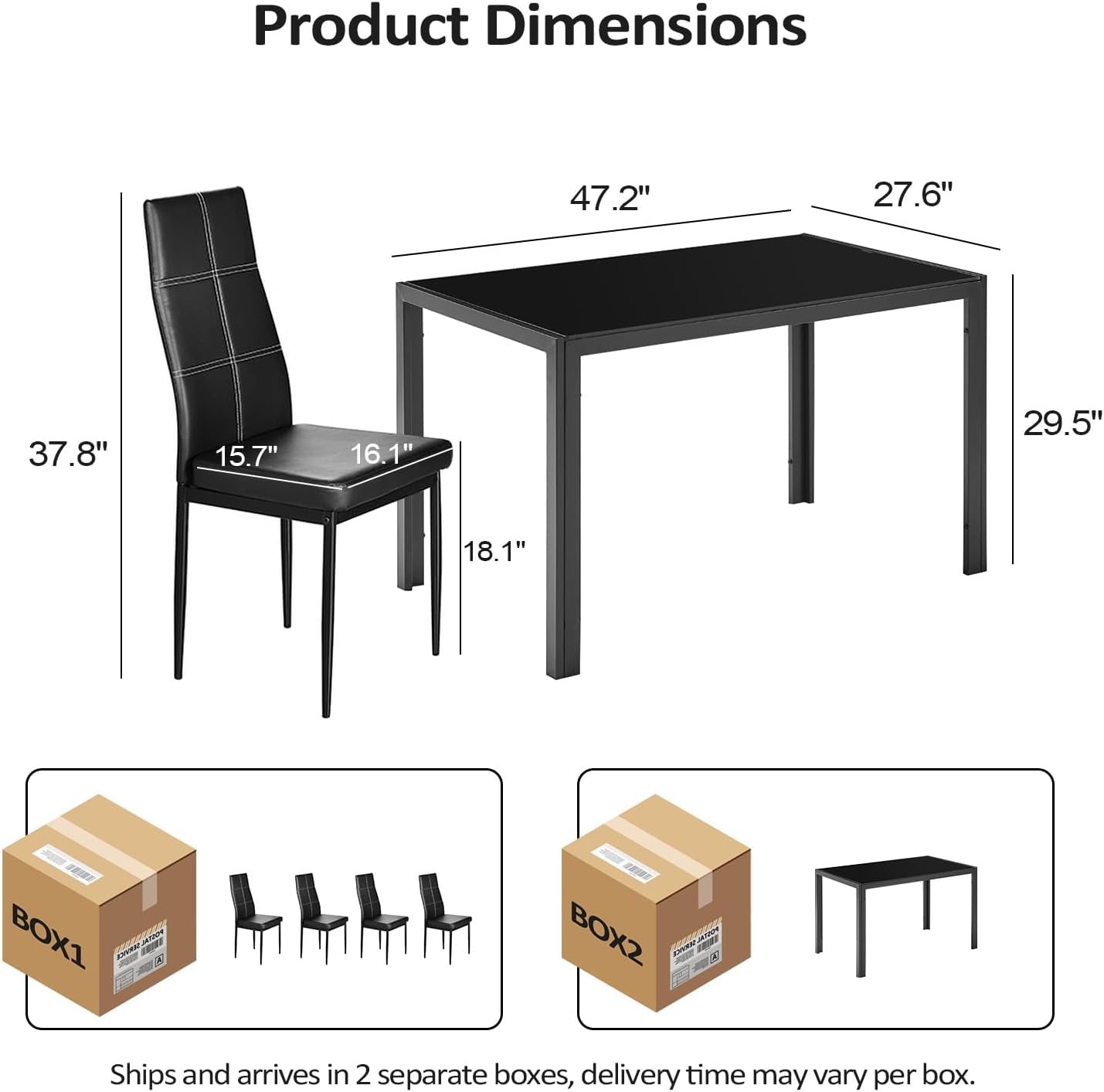 Bonnlo 5 Piece Modern Table Set for 4,Kitchen Table and Chairs for 4,Black Glass Small Kitchen Table and PU Leather Chairs for Dining Room Small Spaces,Metal Frame,Black Dining Room Furniture Furniture Home & Kitchen Table & Chair Sets