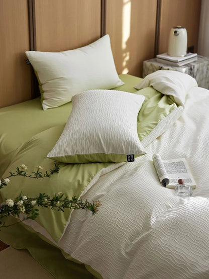 Wavy Textured Two-Tone Washed Cotton Bedding Set