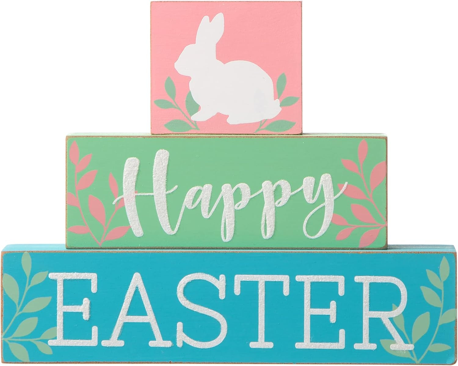 Glitzhome Wooden Block Table Sayings Happy Easter Bunny Holiday Decorations Signs, Multi-Color Decorative Accessories Decorative Signs & Plaques Home & Kitchen Home Décor Accents Home Décor Products