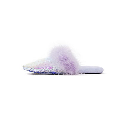 Plush Sequin Faux Fur House Slippers