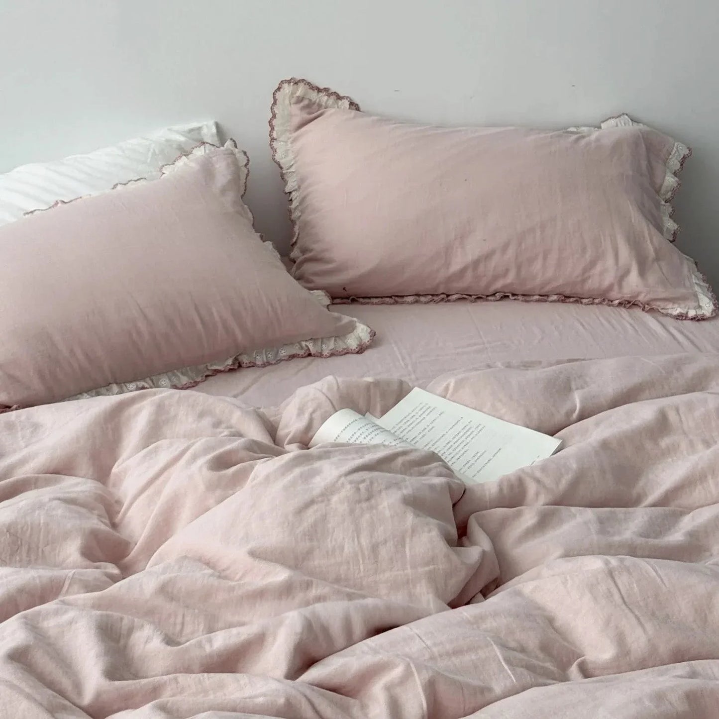 Soft Embroidered Lace Ruffle Cotton Bedding Set