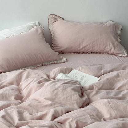Soft Embroidered Lace Ruffle Cotton Bedding Set