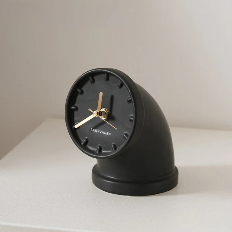 Sculptural Industrial Pipe Ceramic Table Clock