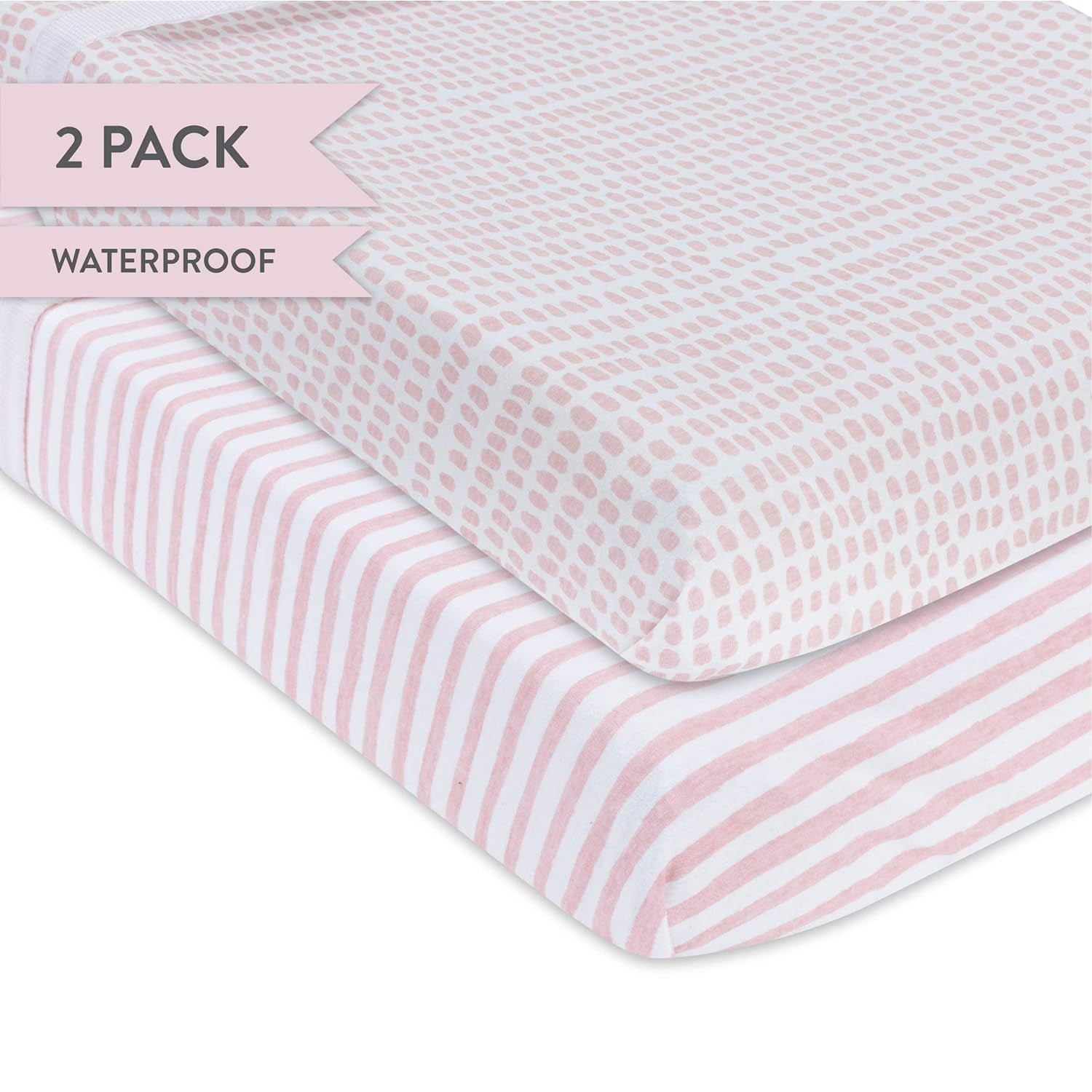 Ely'S & Co. Patent Pending Waterproof Changing Pad Cover Set | Cradle Sheet Set by Ely'S & Co No Need for Changing Pad Liner Mauve Pink Splash & Stripe 2 Pack for Baby Girl Baby Products Changing Table Pads & Covers Covers Diapering