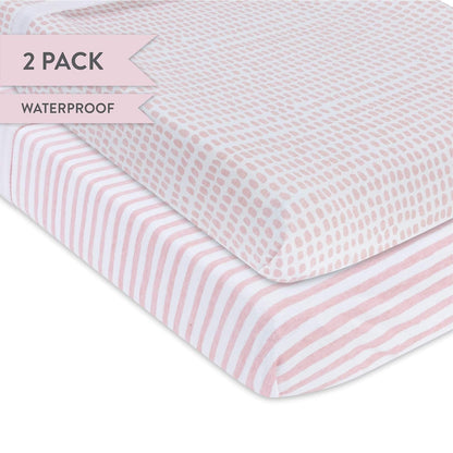 Ely'S & Co. Patent Pending Waterproof Changing Pad Cover Set | Cradle Sheet Set by Ely'S & Co No Need for Changing Pad Liner Mauve Pink Splash & Stripe 2 Pack for Baby Girl Baby Products Changing Table Pads & Covers Covers Diapering