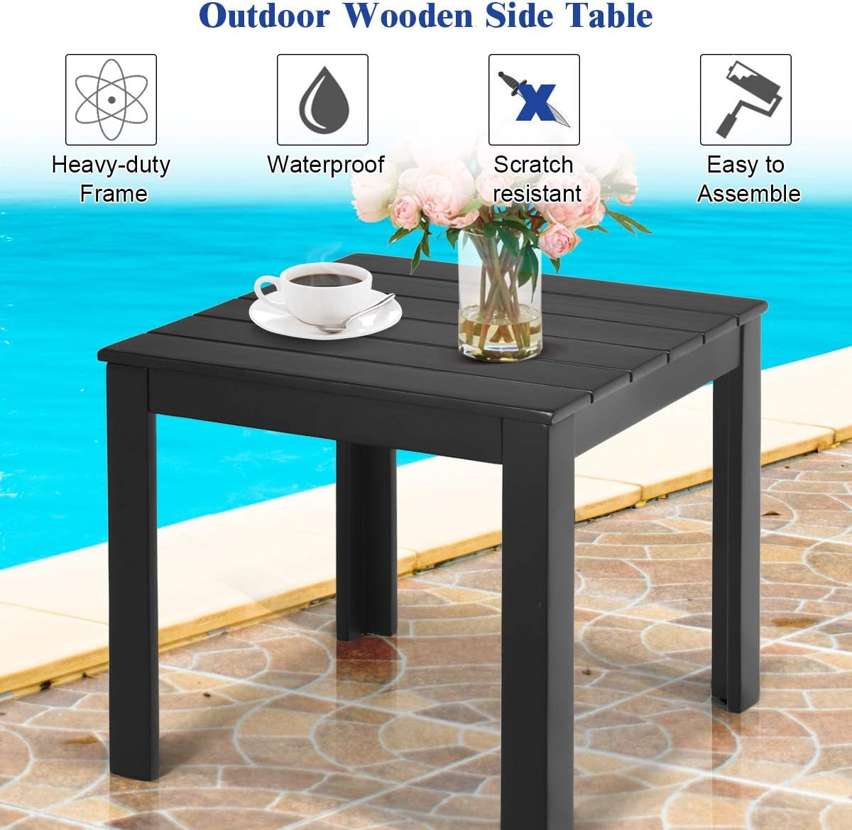 Giantex Outdoor Side Table Set of 2, Acacia Wood Adirondack Table W/Oil Finished, 220Lbs Weight Capacity, Square End Table for Patio, Backyard, Garden, Poolside & Balcony (2, Black) Lawn & Garden Patio Patio Furniture & Accessories Side Tables Tables