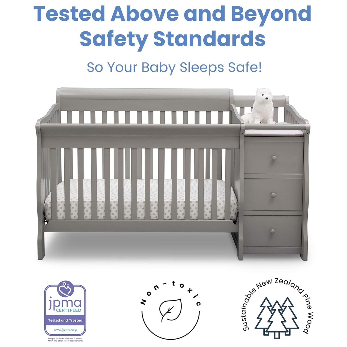 Princeton Junction Convertible Crib N Changer, Grey + Serta Perfect Slumber Dual Sided Recycled Fiber Core Crib and Toddler Mattress (Bundle) Baby Products Convertible Cribs Furniture Infant & Toddler Beds Nursery