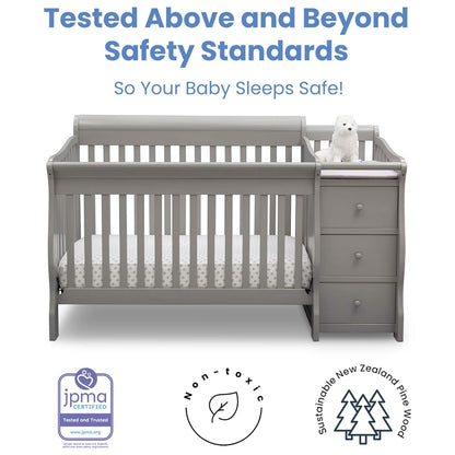 Princeton Junction Convertible Crib N Changer, Grey + Serta Perfect Slumber Dual Sided Recycled Fiber Core Crib and Toddler Mattress (Bundle) Baby Products Convertible Cribs Furniture Infant & Toddler Beds Nursery