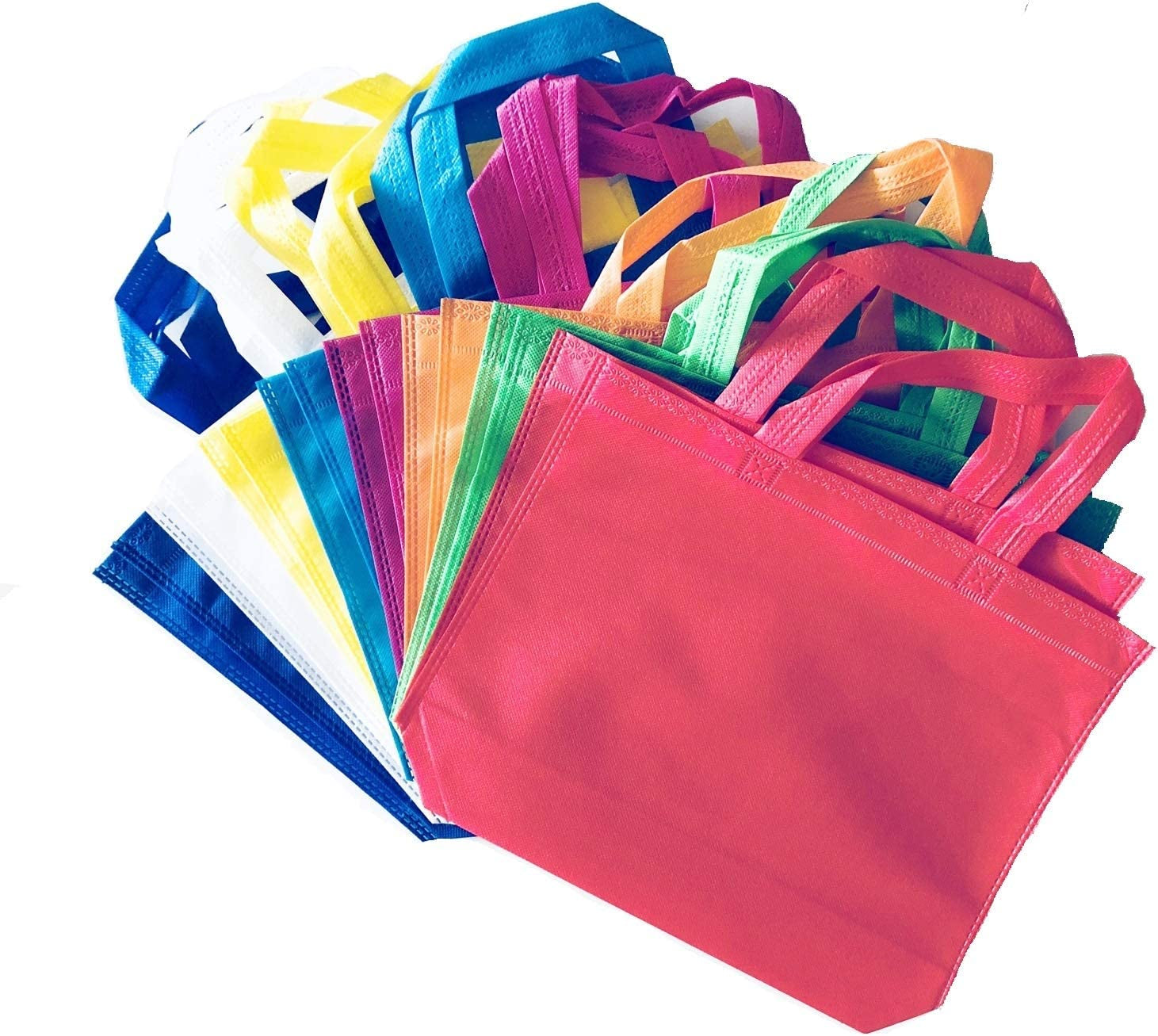 King'S Deal Gift Bags-18Pack(9 Color X 2) Non-Woven Shopping Tote Bags with Handles Multi Color Cloth Fabric Reusable Totes Bulk, Neon Party Favor Bags for Kids Birthdays Parties, Goodies, Treats Home & Kitchen Kitchen & Dining Luggage & Bags Reusable Grocery Bags Shopping Totes Storage & Organization Travel & To-Go Food Containers