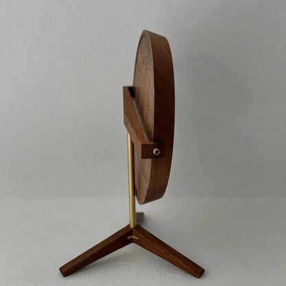 Natural Grain Round Walnut Wood Desktop Mirror