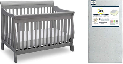 Canton 4-In-1 Convertible Crib, Bianca (White) + Serta Perfect Slumber Dual Sided Recycled Fiber Core Crib and Toddler Mattress (Bundle) Baby Products Cribs Furniture Infant & Toddler Beds Nursery