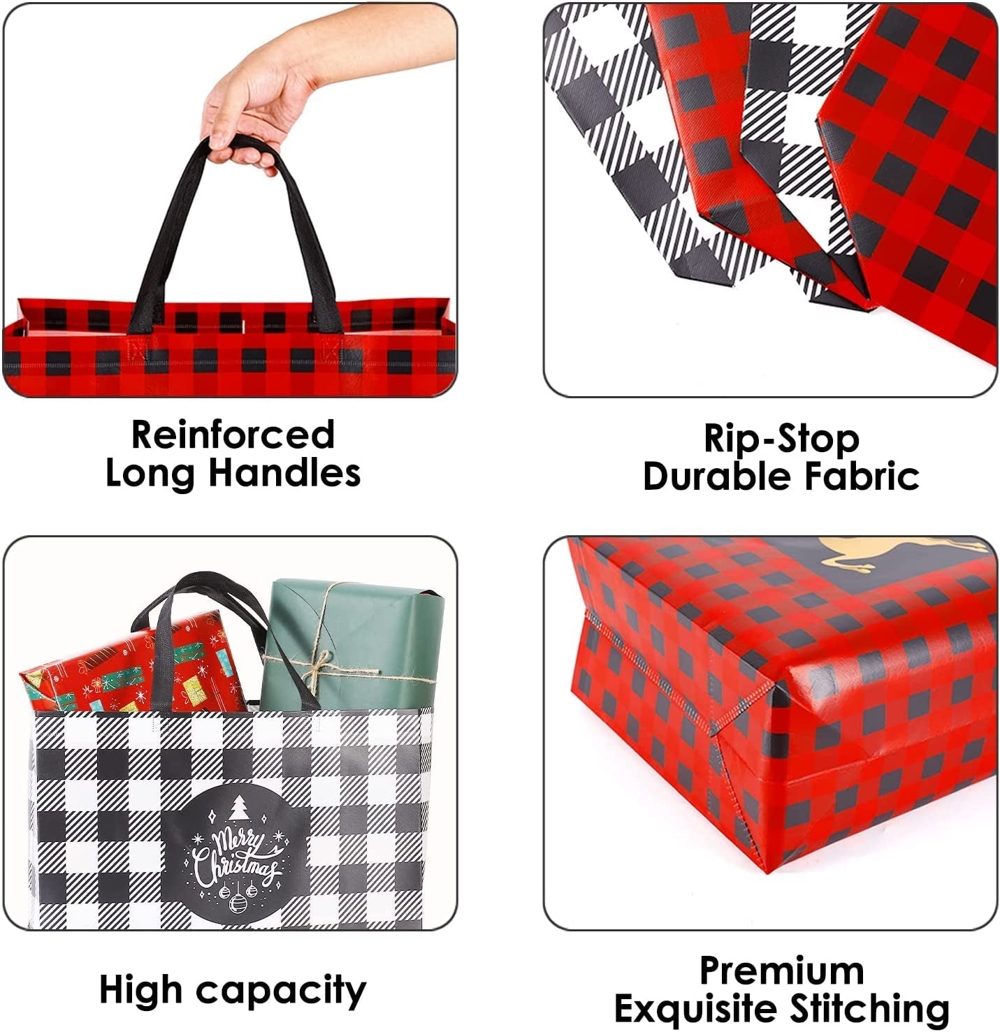 8 Pack Extra Large Christmas Gift Bags, Reusable Tote Bags with Handle Non-Woven Christmas Grocery Shopping Totes for Holiday Xmas, 16.9*12.6*6.8" Home & Kitchen Kitchen & Dining Luggage & Bags Reusable Grocery Bags Shopping Totes Storage & Organization Travel & To-Go Food Containers