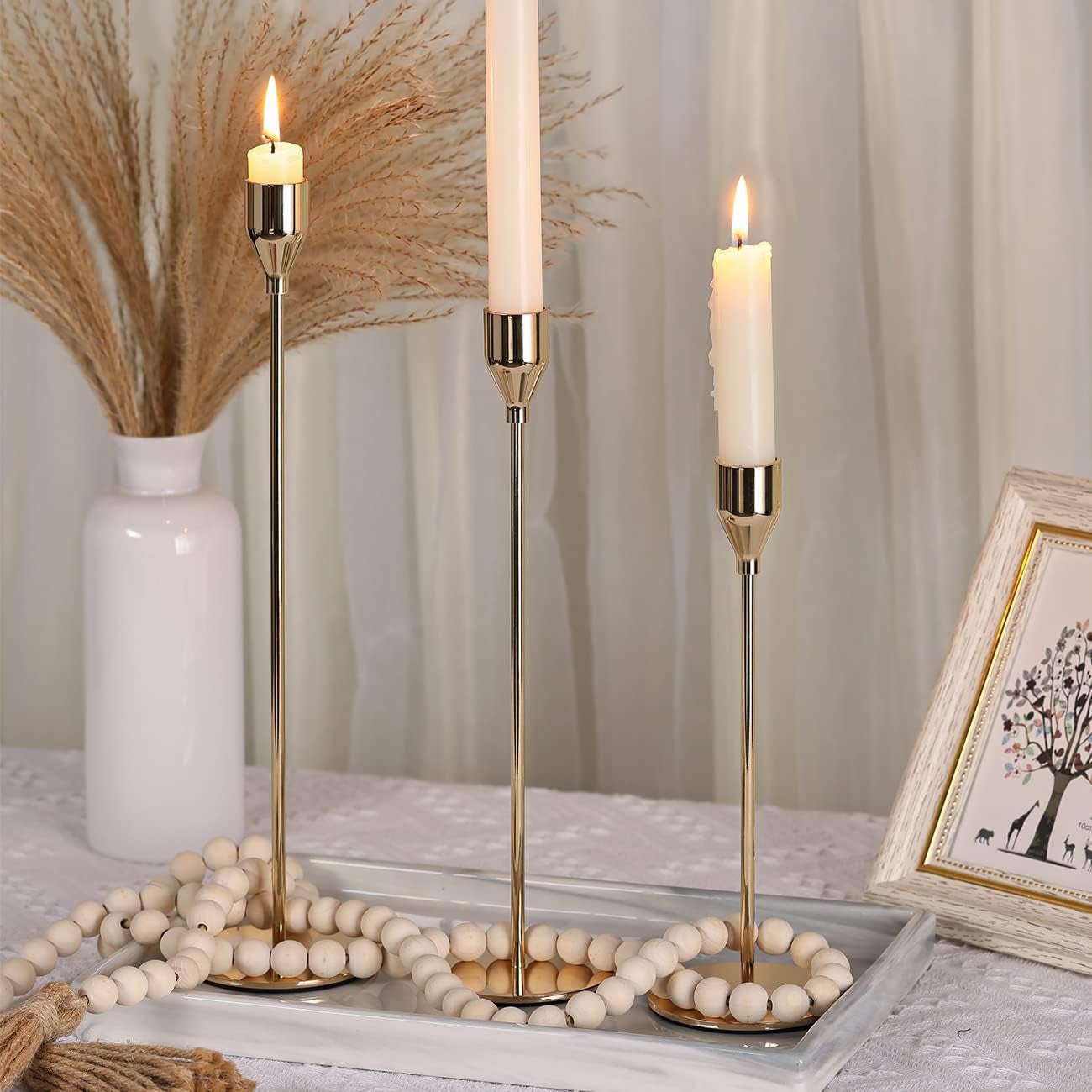 Gold Candlestick Holders 3Pcs, Taper Candle Holders for Candlesticks, Valentines Day Wedding Decorations & Centerpieces for Dining Room Table Candleholders Candles & Holders Candlestick Holders Home & Kitchen Home Décor Products