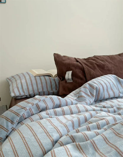 Plush Pinstripe Flannel Fleece Bedding Set