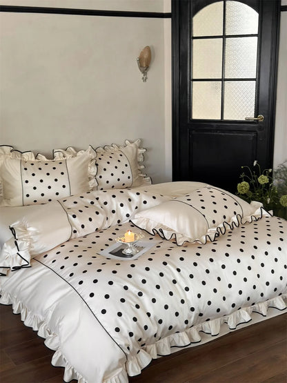 Silky Ruffled Polka Dot Tencel Bedding Set