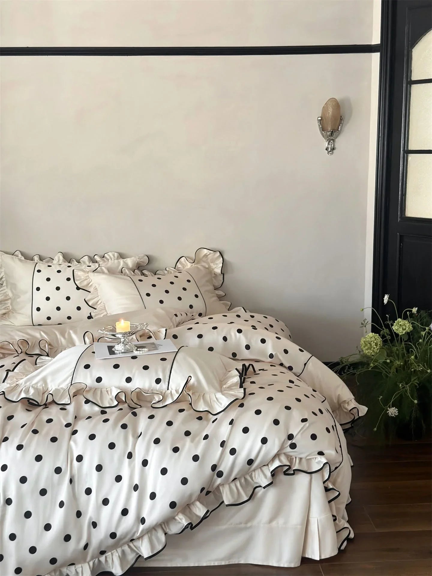 Silky Ruffled Polka Dot Tencel Bedding Set