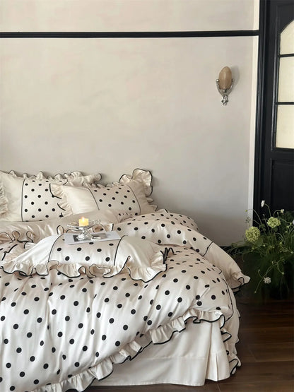 Silky Ruffled Polka Dot Tencel Bedding Set