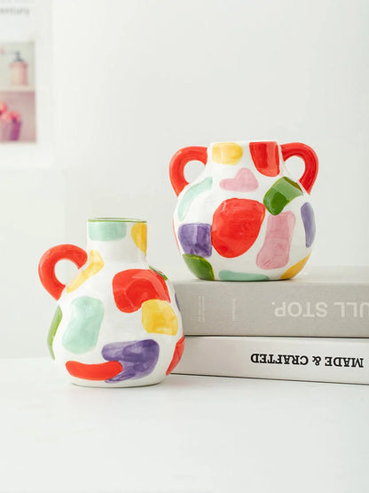 Hand-Painted Colorful Abstract Ceramic Vase