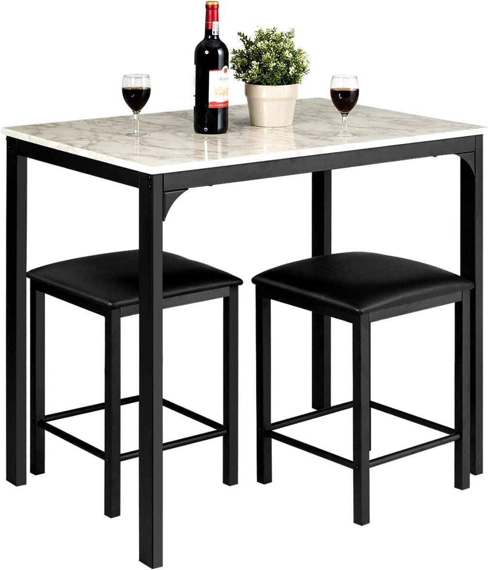 Giantex 3 Pcs Dining Table and Chairs Set with Faux Marble Tabletop 2 Chairs Contemporary Dining Table Set for Home or Hotel Dining Room, Kitchen or Bar (Beige & Black) Dining Room Furniture Furniture Home & Kitchen Table & Chair Sets