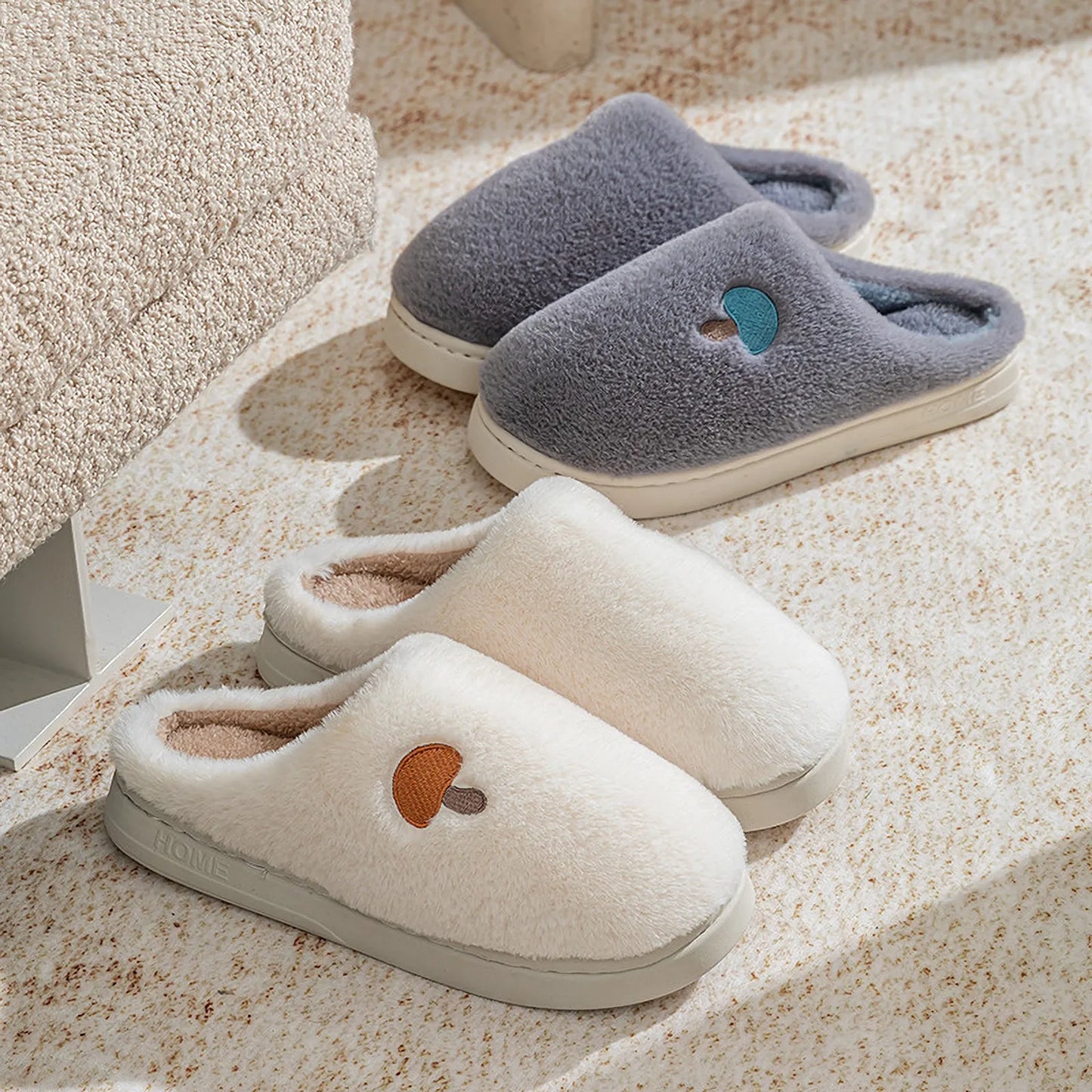 Plush Mushroom Embroidered Fleece House Slippers