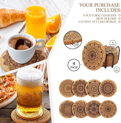 Coomin Cork Coasters, 8 Pcs Extra Thick Cork Coasters with Holder, Farmhouse Coasters for Coffee Table, Wooden Table, Heat-Resistant Coasters for Drinks Bar Tools Bar Tools & Drinkware Coasters Dining & Entertaining Home & Kitchen Kitchen & Dining