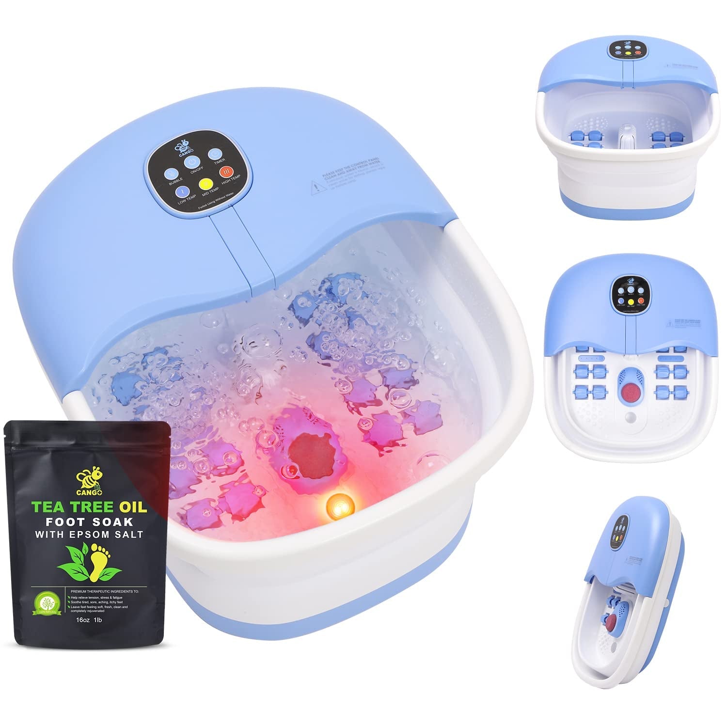 Foot Spa Bath Massager with Heat Bubbles and Vibration Massage and Jets, 16OZ Tea Tree Oil Foot Soak Epsom Salt, Collapsible Foot Bath Bucket with Infrared Relieve Stress & Remote Control Beauty & Personal Care Foot Foot Baths & Spas Hand & Nail Care Tools & Accessories