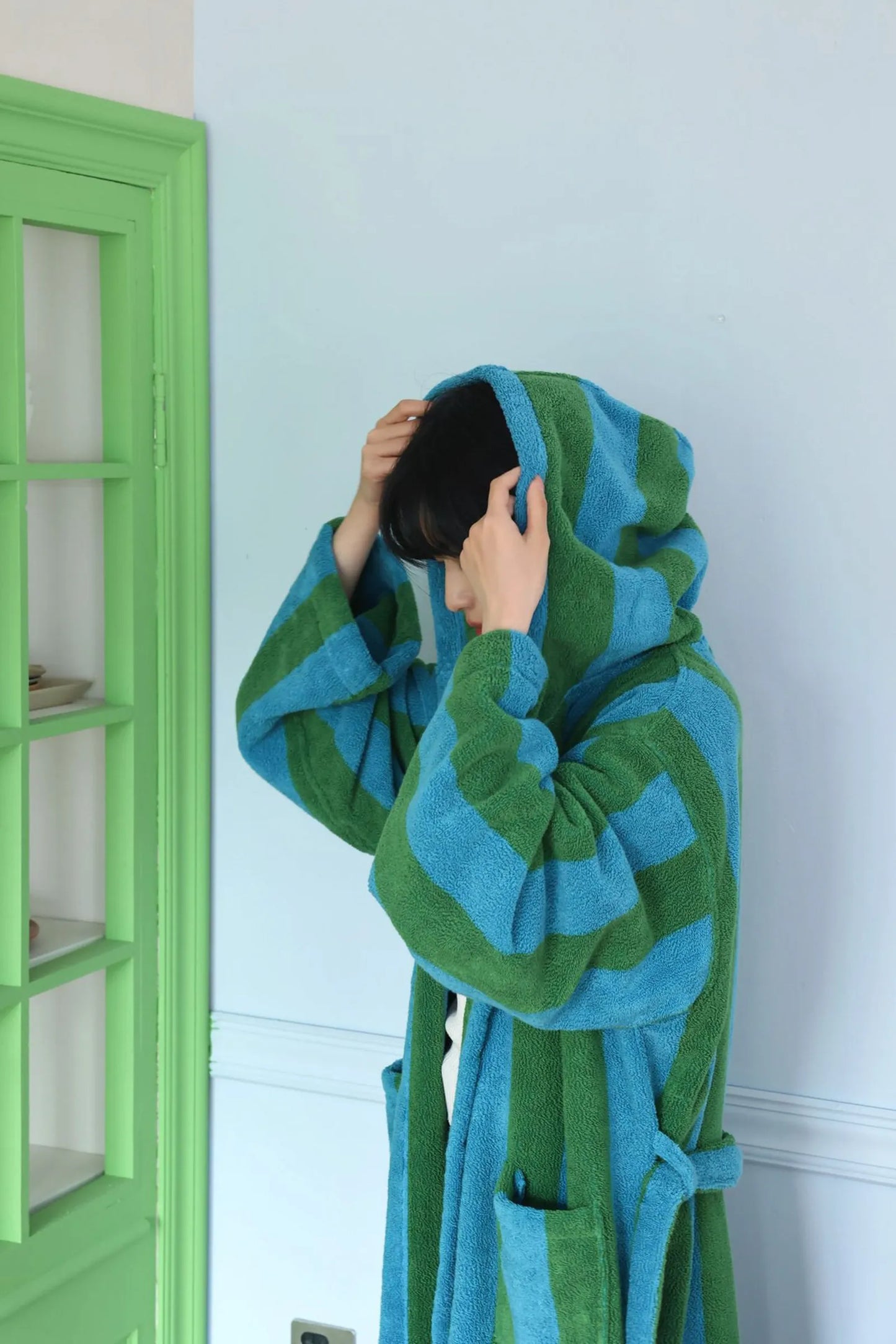 Plush Bold Striped Cotton Hooded Robe