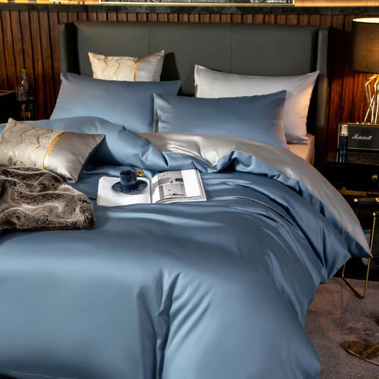 Shemir Sky Blue Silver Reversible Egyptian Cotton Bedding Set