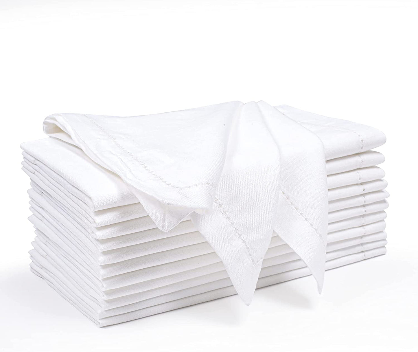 Cotton Cloth Dinner Napkins Oversized 20X20-Cotton Flax Fabric Hemstiched Detailing & Tailored with Mitered Corners-Ideal for Events and Regular Use-White (Pack of 4) Cloth Napkins Home & Kitchen Kitchen & Dining Kitchen & Table Linens