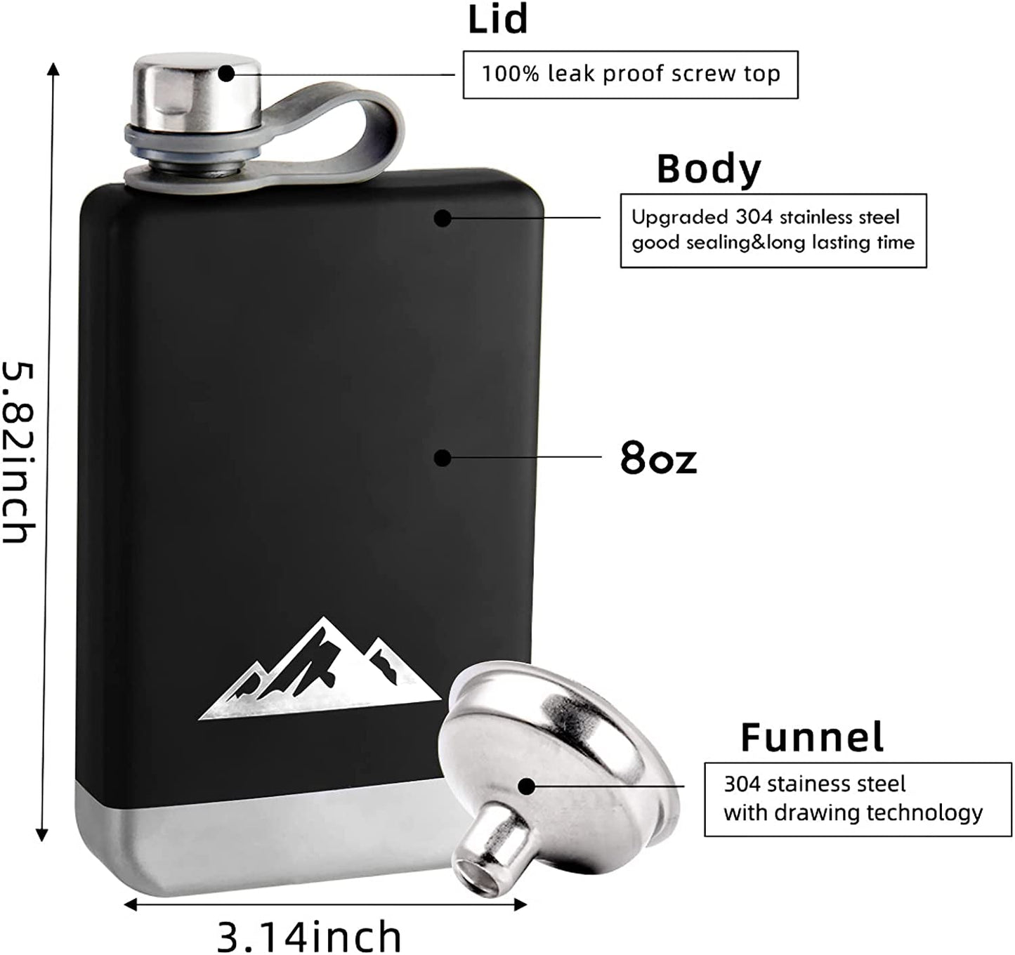 KWANITHINK Flask for Liquor for Men, Stainless Steel Camping Flask 8 Oz with Funnel, Black Hip Flask Whiskey Flask with Integrated Steel Cap for Outdoor/Hiking/Climbing, Father'S Day Gfit for Men Bar Tools Bar Tools & Drinkware Dining & Entertaining Flasks Home & Kitchen Kitchen & Dining