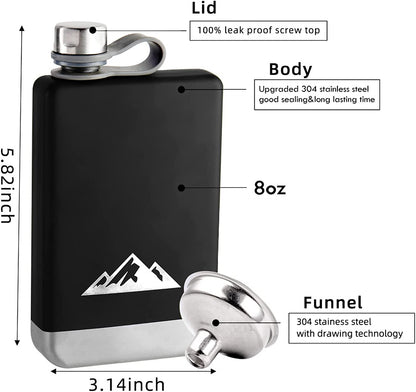 KWANITHINK Flask for Liquor for Men, Stainless Steel Camping Flask 8 Oz with Funnel, Black Hip Flask Whiskey Flask with Integrated Steel Cap for Outdoor/Hiking/Climbing, Father'S Day Gfit for Men Bar Tools Bar Tools & Drinkware Dining & Entertaining Flasks Home & Kitchen Kitchen & Dining