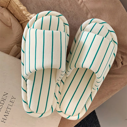 Soft Ribbed Striped Cotton House Slippers