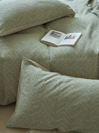 Soft Crinkled Geometric Washed Cotton Bedding Set