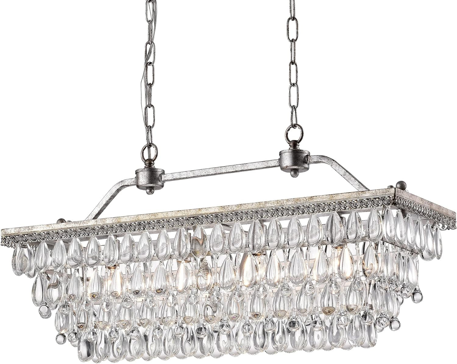 Edvivi Luxury Rectangular Linear Crystal Chandelier, 4 Lights Glam Lighting Fixture with Antique Bronze Finish, Adjustable Ceiling Light Fixture, Dining Room, Kitchen Island Ceiling Lights Chandeliers Lighting & Ceiling Fans Tools & Home Improvement