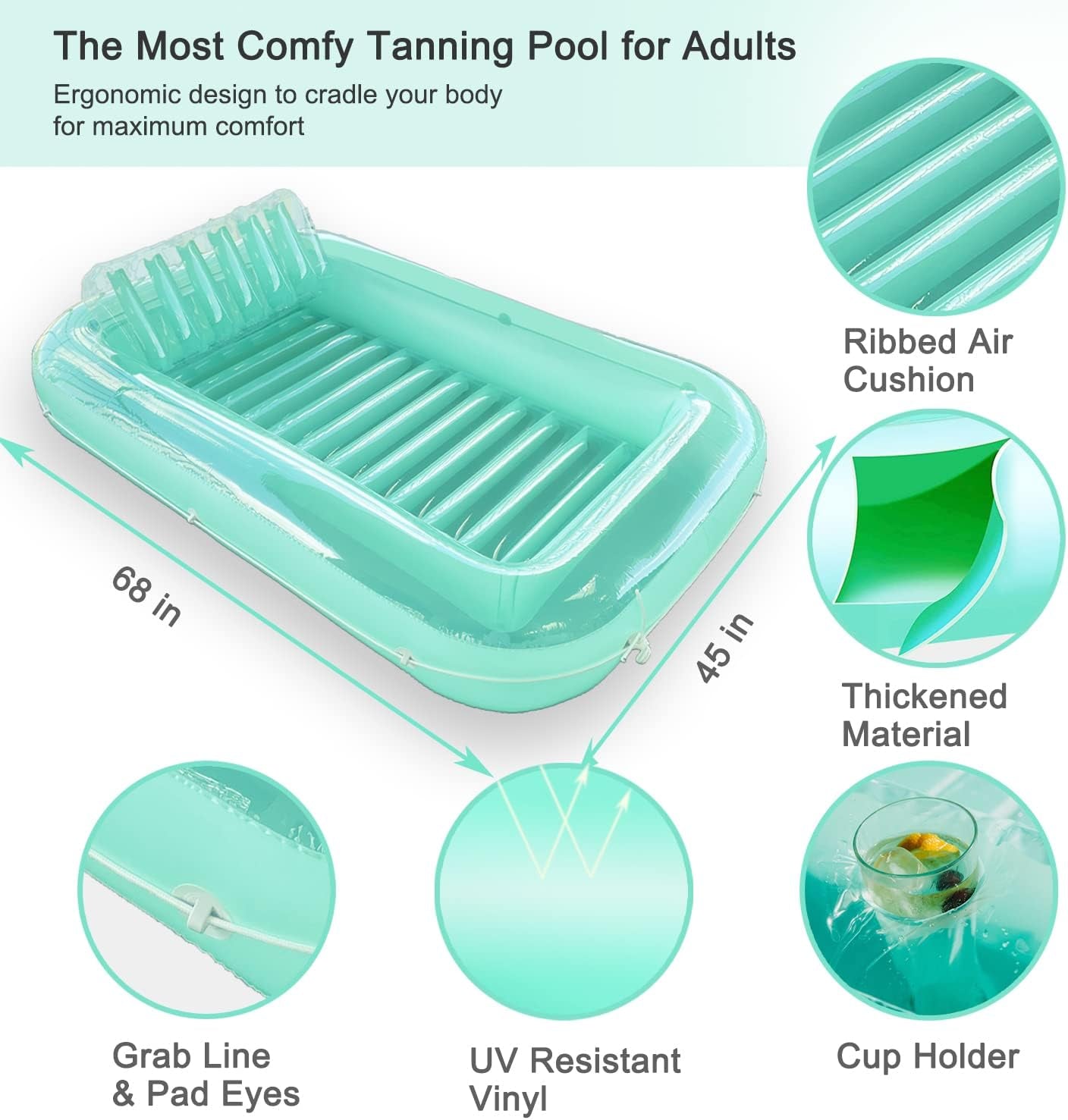 Float Joy Tanning Pool Inflatable Pool Floats Adult Tanning Bed Pool Lounger Blow up Pool Floaties for Floating Sunbathing Suntan Tub Pool Rafts & Inflatable Ride-ons Pools & Water Toys Sports & Outdoor Play Toys & Games